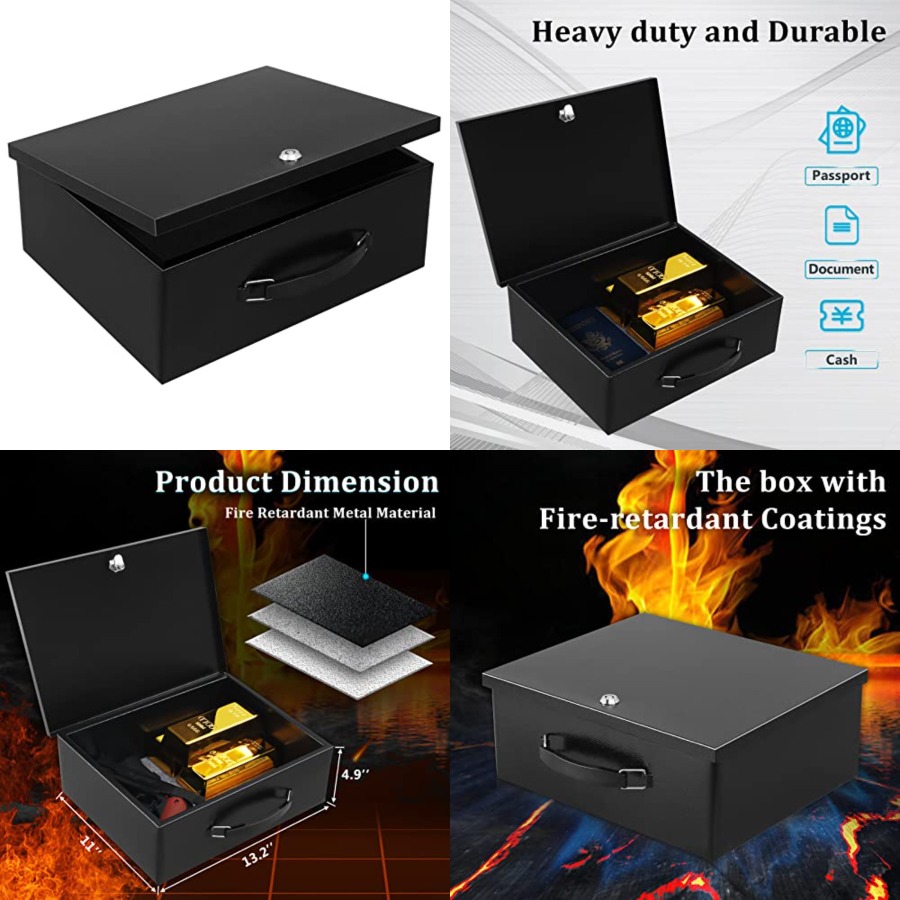 Fire Safe Document - Portable Metal Safe Box with Key