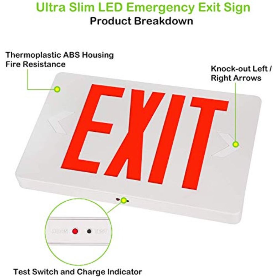 Ultra Slim LED Exit Sign, Red  - Emergency Exit Sign บทวิจารณ์และราคา