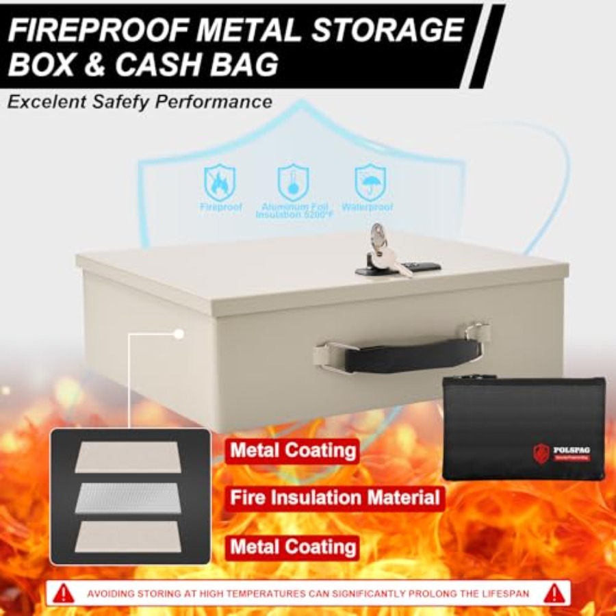 Fireproof Document Box with Ke - Fire Safe Document บทวิจารณ์และราคา
